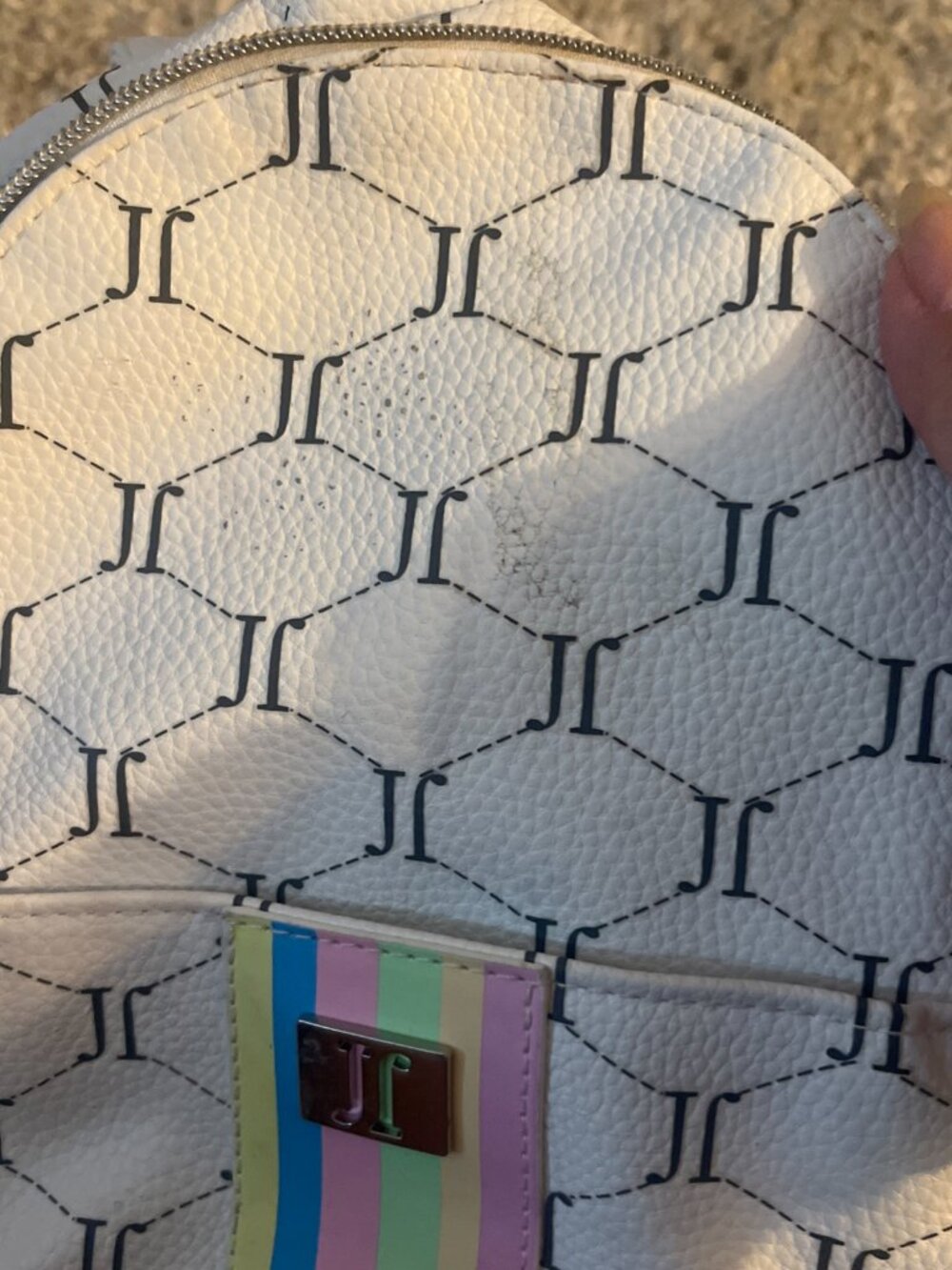 Justice White Mini Backpack Monogram Rainbow Stripe - Picture 6 of 8